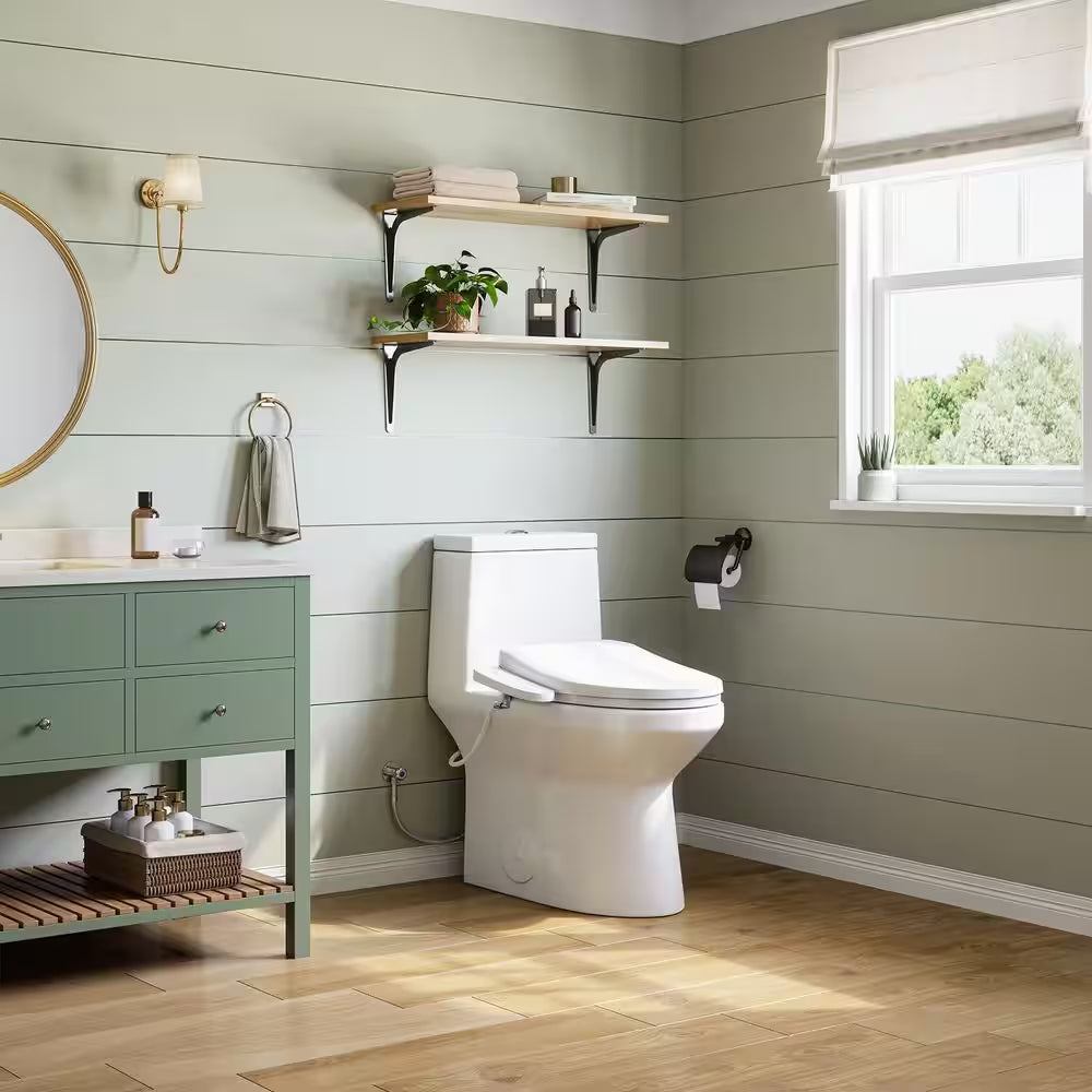 ADA Chair Height Elongated Bidet Toilet Combo Dual Flush 0.8/1.28 GPF in White with Electric Bidet Seat, Warm Air Dryer