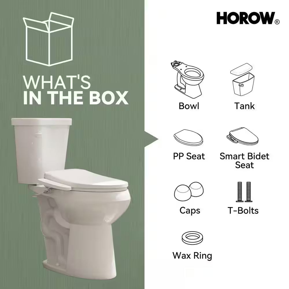 21 In. Extra Tall 2-Piece 1.28 GPF Single Flush Elongated Toilet in White Flush with Smart Bidet Seat