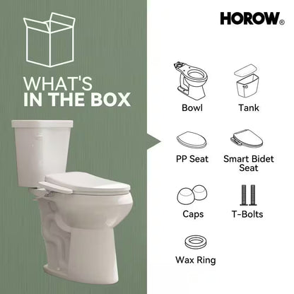 21 In. Extra Tall 2-Piece 1.28 GPF Single Flush Elongated Toilet in White Flush with Smart Bidet Seat