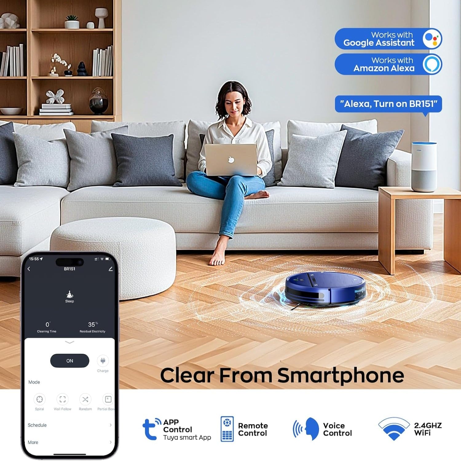 Robot Vacuum and Mop Combo for Pet Hair, Robotic Vacuum for Hard Floors and Carpets, 2.87'' Ultra-Slim, with 3D Obstacle Avoidance, Wi-Fi/App/Voice Controlled, Self-Charging
