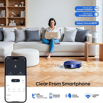 Robot Vacuum and Mop Combo for Pet Hair, Robotic Vacuum for Hard Floors and Carpets, 2.87'' Ultra-Slim, with 3D Obstacle Avoidance, Wi-Fi/App/Voice Controlled, Self-Charging