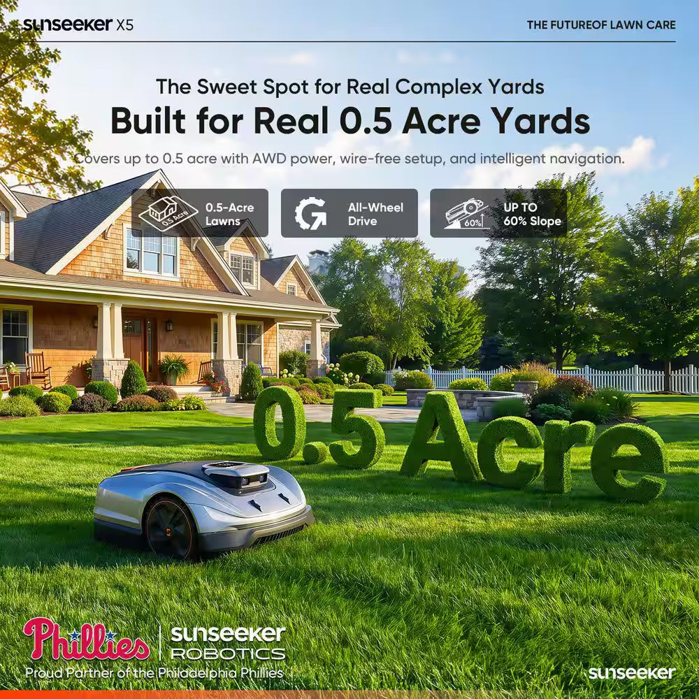 X5 AWD Wireless 8 In. Robot Lawn Mower for 0.5 Acre, No Boundary Wire, RTK plus Vision, AI Obstacle Avoidance