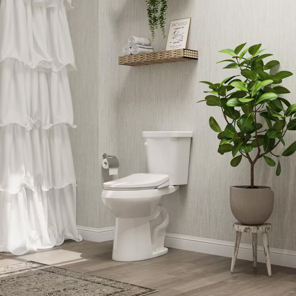 21 In. Extra Tall 2-Piece 1.28 GPF Single Flush Elongated Toilet in White Flush with Smart Bidet Seat