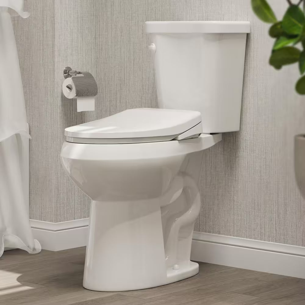 21 In. Extra Tall 2-Piece 1.28 GPF Single Flush Elongated Toilet in White Flush with Smart Bidet Seat