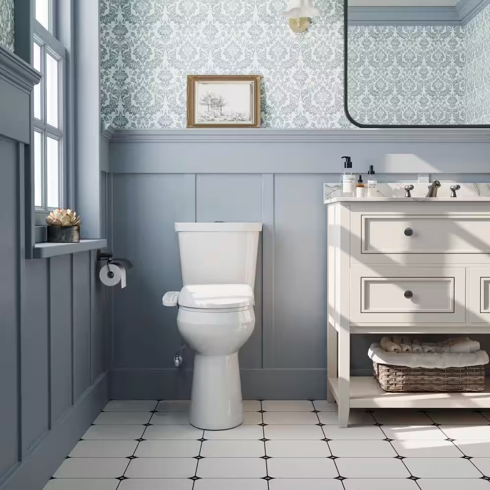 21 In. Heightened 1.1/1.6 GPF Dual Flush Elongated Toilet in White Flush with Smart Bidet Seat, 2-Piece