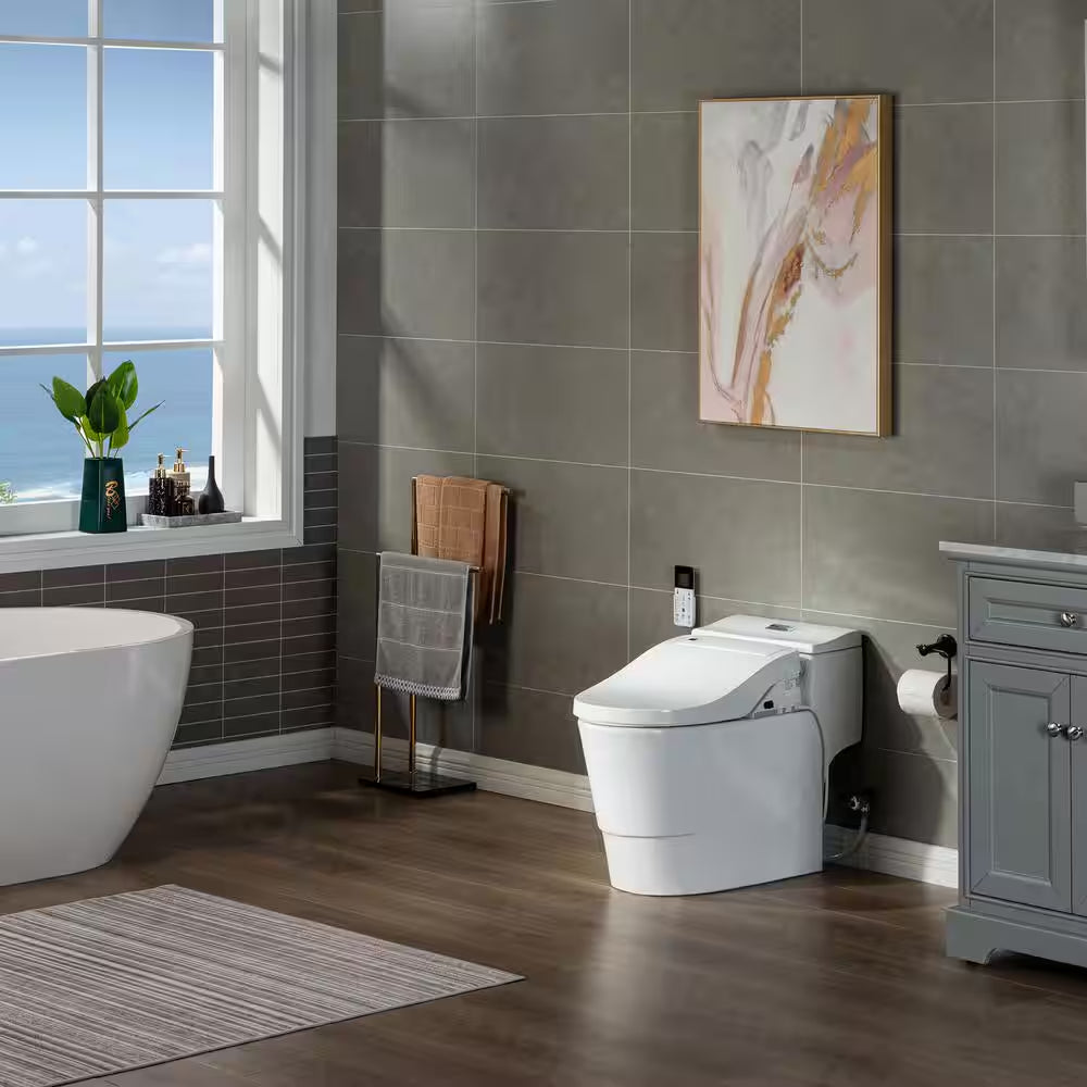 Revel One Piece 1.1GPF/1.6 GPF Dual Flush Elongated Toilet with Advance Smart Bidet Toilet in White