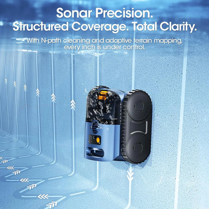 Upgrade Cordless Robotic Pool Cleaner – Wireless Battery Pool Cleaner with Sonar Navigation, Auto-Path Planning, Wall & Waterline Climbing, Tangle-Free Design for In-Ground / Above-Ground Pools