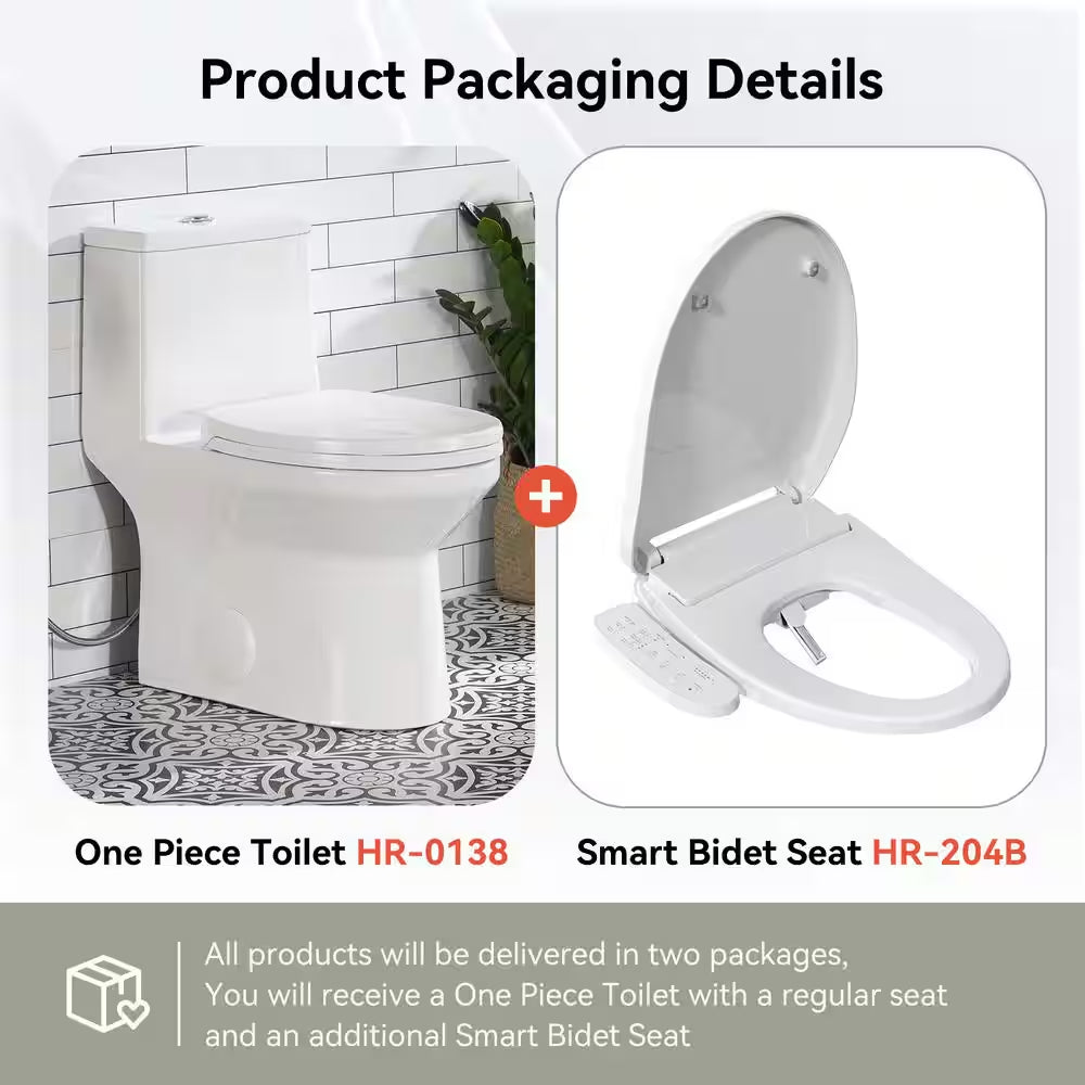 ADA Chair Height Elongated Bidet Toilet Combo Dual Flush 0.8/1.28 GPF in White with Electric Bidet Seat, Warm Air Dryer