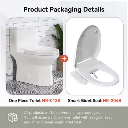 ADA Chair Height Elongated Bidet Toilet Combo Dual Flush 0.8/1.28 GPF in White with Electric Bidet Seat, Warm Air Dryer