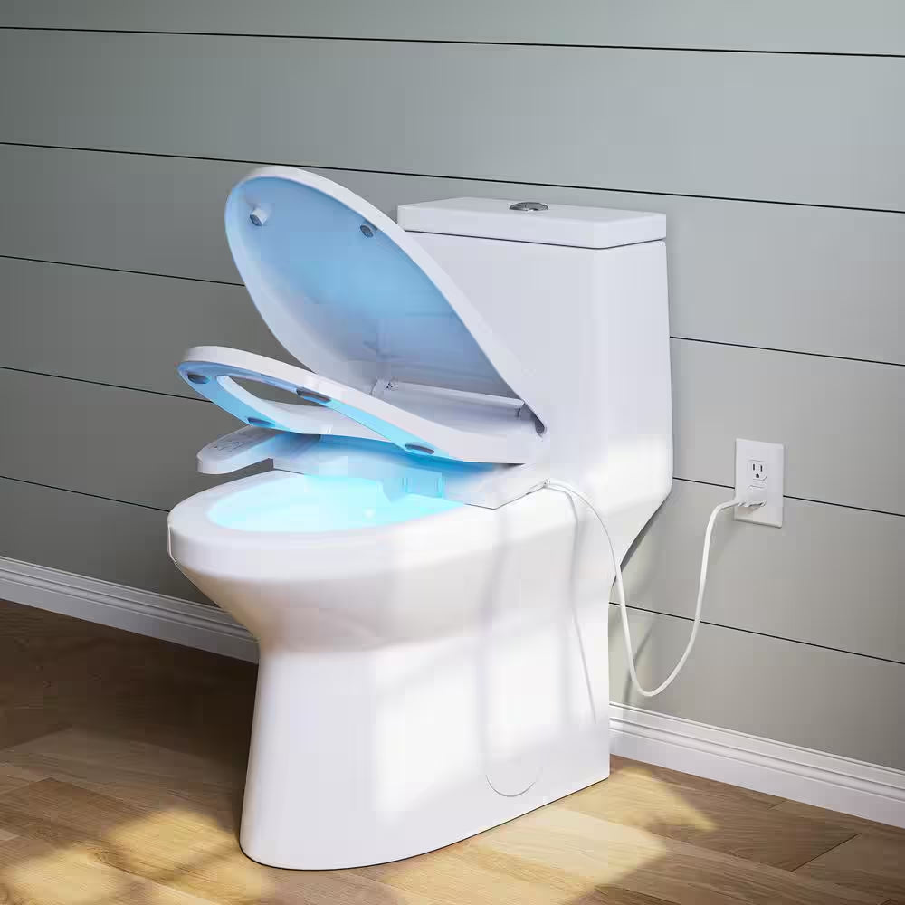 ADA Chair Height Elongated Bidet Toilet Combo Dual Flush 0.8/1.28 GPF in White with Electric Bidet Seat, Warm Air Dryer