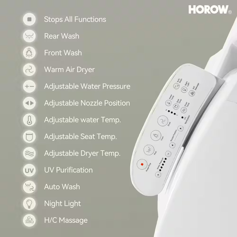 ADA Chair Height Elongated Bidet Toilet Combo Dual Flush 0.8/1.28 GPF in White with Electric Bidet Seat, Warm Air Dryer