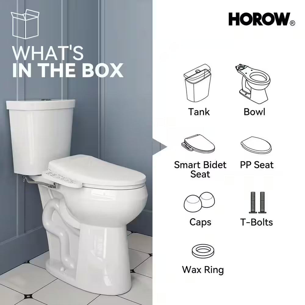 21 In. Heightened 1.1/1.6 GPF Dual Flush Elongated Toilet in White Flush with Smart Bidet Seat, 2-Piece