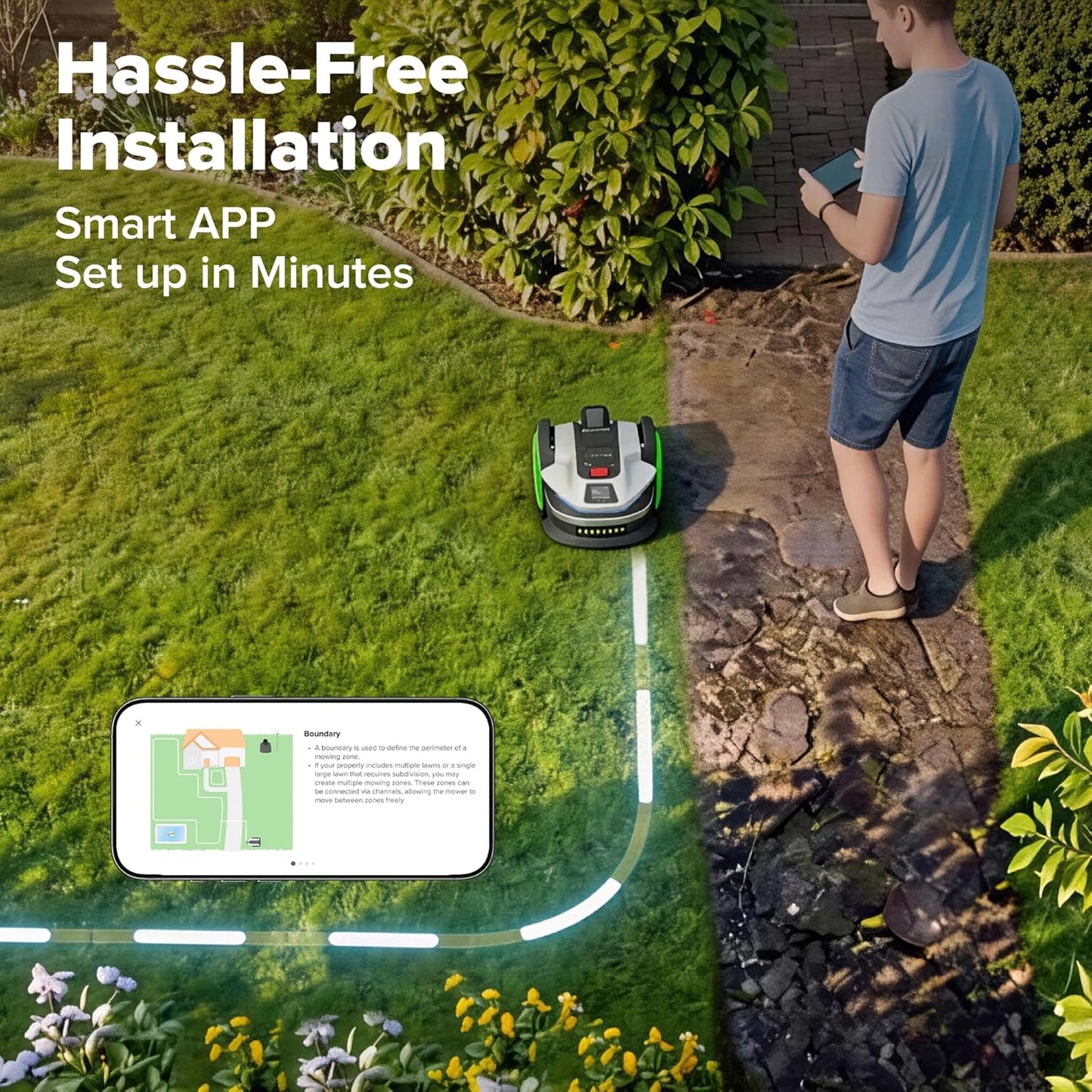 Greenworks C20Z Wire-Free Robotic Lawn Mower, up to 1/2 Acre, Rtkvision Navigation, 24-Degree Slope Climbing, Smart Obstacle Avoidance, App Control with Electric Height Adjustment