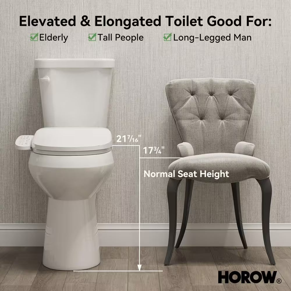 21 In. Extra Tall 2-Piece 1.28 GPF Single Flush Elongated Toilet in White Flush with Smart Bidet Seat