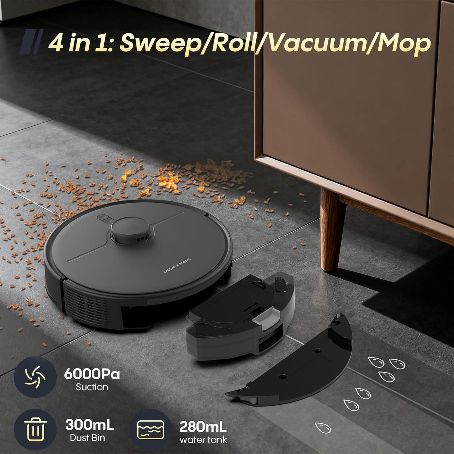 Self-Emptying Robot Vacuum and Mop, 6000Pa Powerful Suction, 90-Day Hands-Free,Lidar Navigation, Smart Mapping, App & Alexa Control, Robotic Vacuum for Pet Hair, Carpets and Hard Floors