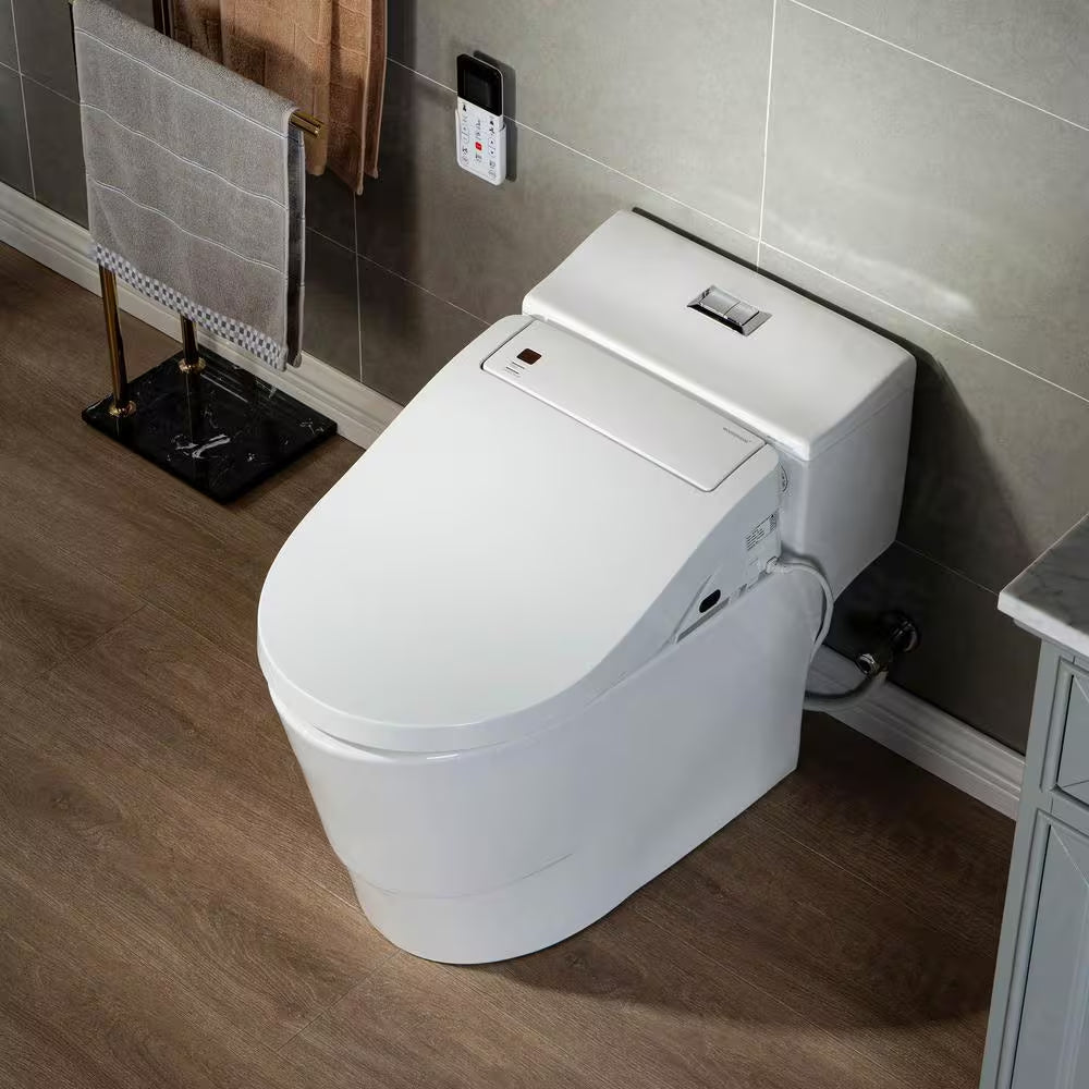 Revel One Piece 1.1GPF/1.6 GPF Dual Flush Elongated Toilet with Advance Smart Bidet Toilet in White