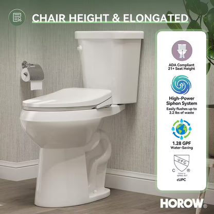21 In. Extra Tall 2-Piece 1.28 GPF Single Flush Elongated Toilet in White Flush with Smart Bidet Seat
