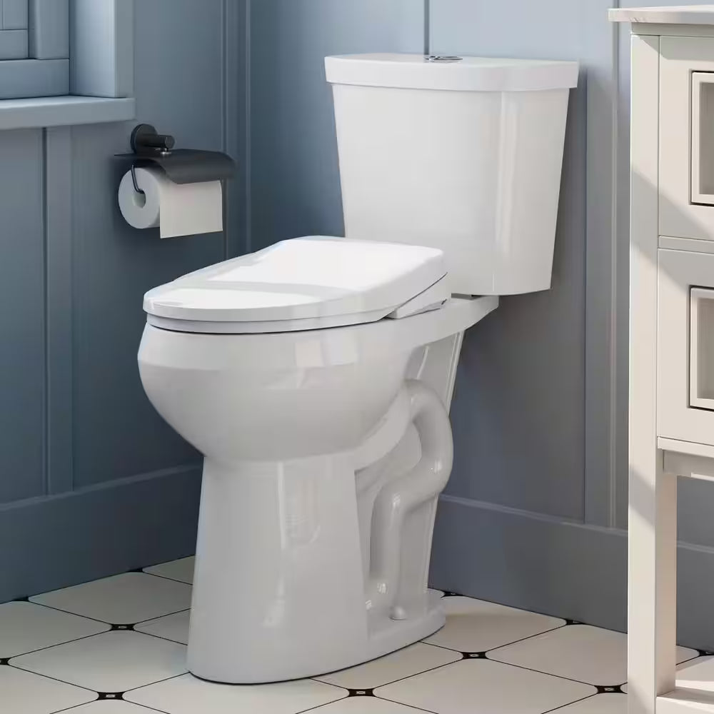 21 In. Heightened 1.1/1.6 GPF Dual Flush Elongated Toilet in White Flush with Smart Bidet Seat, 2-Piece
