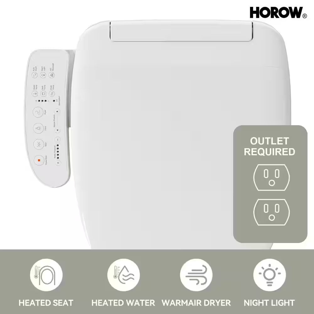 ADA Chair Height Elongated Bidet Toilet Combo Dual Flush 0.8/1.28 GPF in White with Electric Bidet Seat, Warm Air Dryer