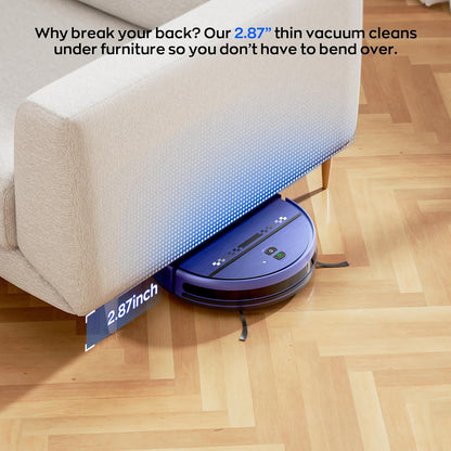 Robot Vacuum and Mop Combo for Pet Hair, Robotic Vacuum for Hard Floors and Carpets, 2.87'' Ultra-Slim, with 3D Obstacle Avoidance, Wi-Fi/App/Voice Controlled, Self-Charging