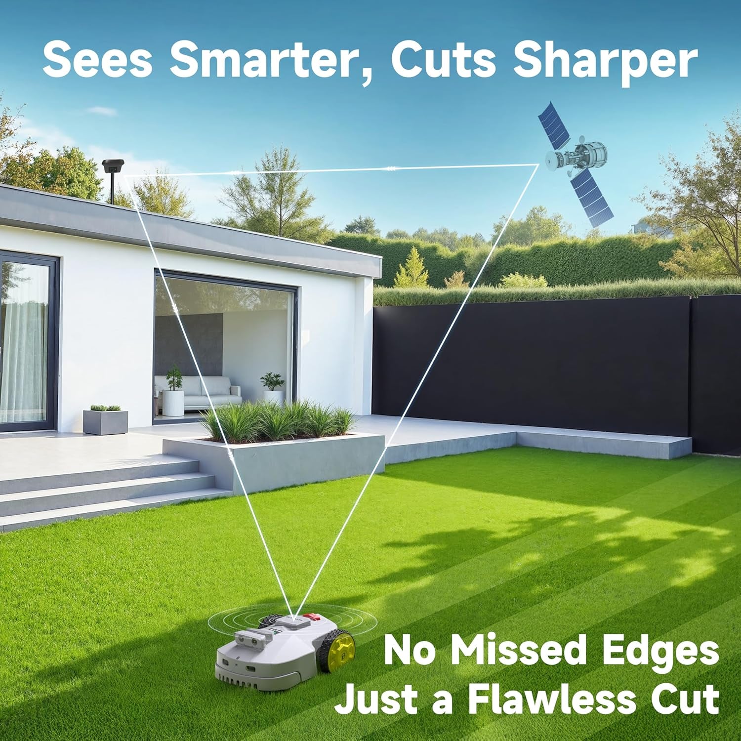 Robot Lawn Mower — 1.5 Acre Ultra Quiet Self Charging Robot Mower, up to 4 Inches Cutting Height, Robotic Lawn Mowers with RTK+4 Eye Vision, Mapping and anti Theft Tech, APP Control